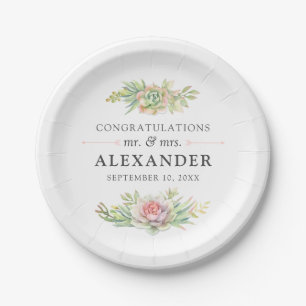 Rustikale Aquarell-Sukkulenten-Wüsten-Kaktus-Hochz Pappteller