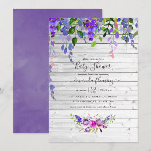 Rustikale Aquarell-Veilchen-Blumen-Baby-Party Einladung