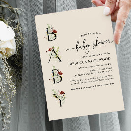 Rustikale Aquarell-Wildblume Neutrale Babydusche Einladung