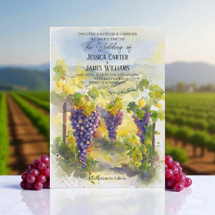Rustikale Aquarell-Zitronen Trauben Weinberg Hochz Einladung