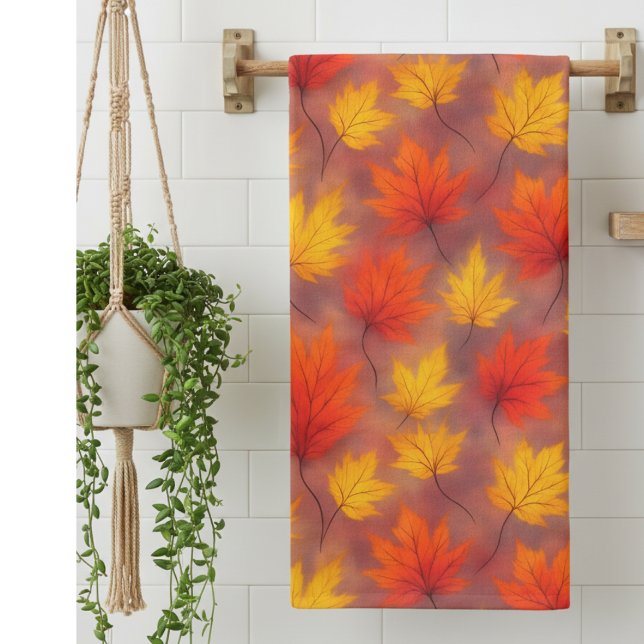 Rustikale Aquarellbilder - Herbstblätter Badhandtuch Set (Von Creator hochgeladen)