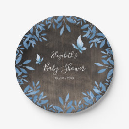 Rustikale Aquarellblauer Schmetterling Blumenbabyd Pappteller