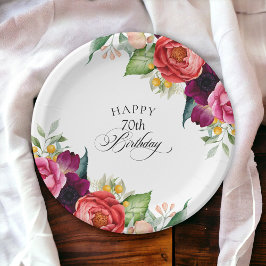 Rustikale Aquarellblume 70. Geburtstagsparty Pappteller