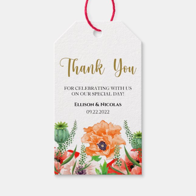 Rustikale Aquarellblume Vielen Dank für Ihre Gesch Geschenkanhänger (Vorderseite)