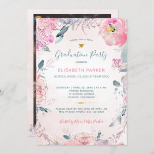 Rustikale Aquarellblumen FOTO Graduierungsparty Einladung