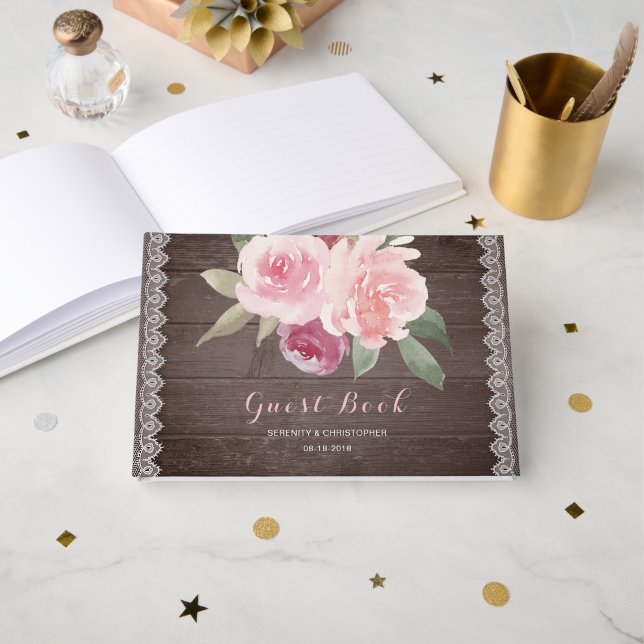 Rustikale Aquarellblumen Hochzeitsgastronomie Gästebuch (Vorderseite Offen)