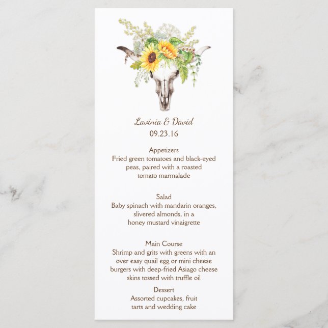 Rustikale Aquarellblumen Langhornkarte Menükarte (Vorderseite)