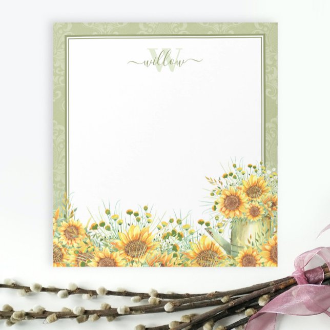 Rustikale Aquarellblumen Monogram Notepad Notizblock (Von Creator hochgeladen)