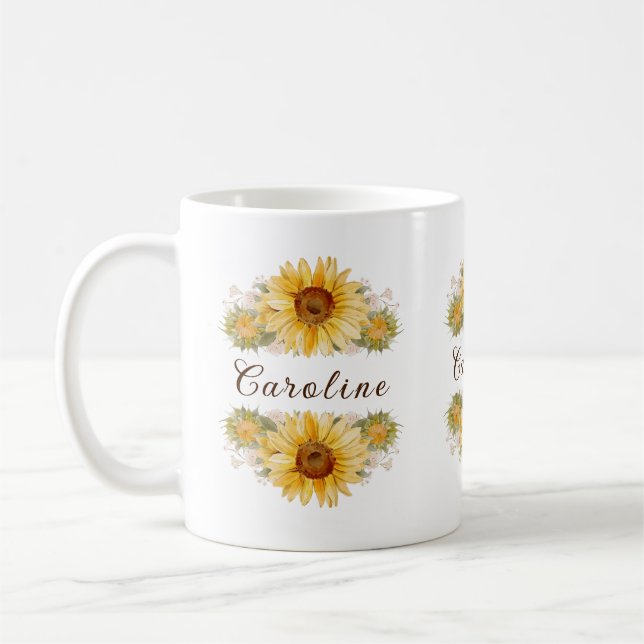 Rustikale Aquarellblumen Personalisiert Kaffeetasse (Links)