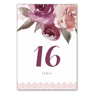 Rustikale Aquarellblütenkarte Hochzeitstisch Tischnummer