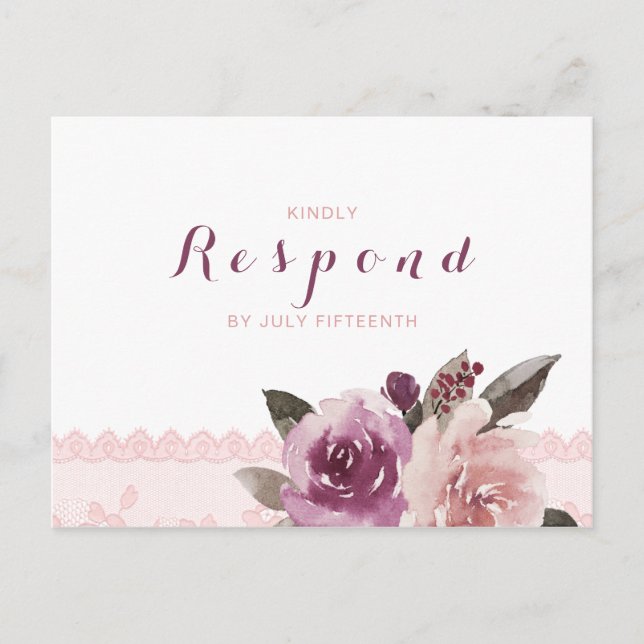 Rustikale Aquarellblütenspitze Hochzeit im Herbst  Einladungspostkarte (Vorderseite)