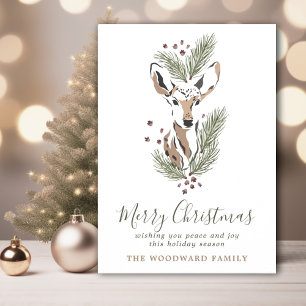Rustikale Aquarellenkiefern Frohe Weihnachtskarte Feiertagskarte