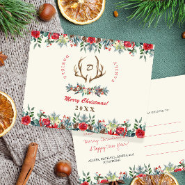 Rustikale Aquarellfamilie Monografie Weihnachten Postkarte