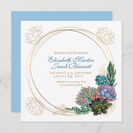 Rustikale Aquarellfarbe Sukkulent, blaue Hochzeit Einladung