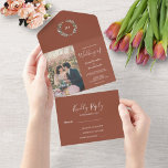 Rustikale Aquarellfarben Blätter Monogramm Foto Ho All In One Einladung<br><div class="desc">Elegante mit Monogramm Wasserfarben botanische Foto Hochzeitseinladung und RSVP Karte in einem. Für Frühling,  Sommer,  Herbst oder Winterhochzeit. Sie können ganz einfach Ihr eigenes Foto hinzufügen,  um es zu personalisieren und Ihren eigenen Text hinzuzufügen.</div>
