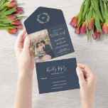 Rustikale Aquarellfarben Blätter Monogramm Foto Ho All In One Einladung<br><div class="desc">Elegante mit Monogramm Wasserfarben botanische Foto Hochzeitseinladung und RSVP Karte in einem. Für Frühling,  Sommer,  Herbst oder Winterhochzeit. Sie können ganz einfach Ihr eigenes Foto hinzufügen,  um es zu personalisieren und Ihren eigenen Text hinzuzufügen.</div>