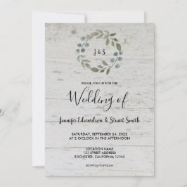 Rustikale Aquarellfarben Blätter Monogramm Holzhoc Einladung