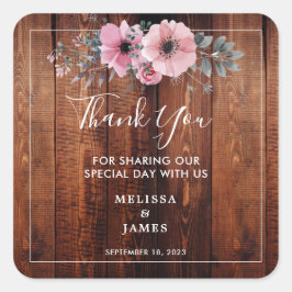 Rustikale Aquarellfarben Blume Holz Hochzeit Viele Quadratischer Aufkleber