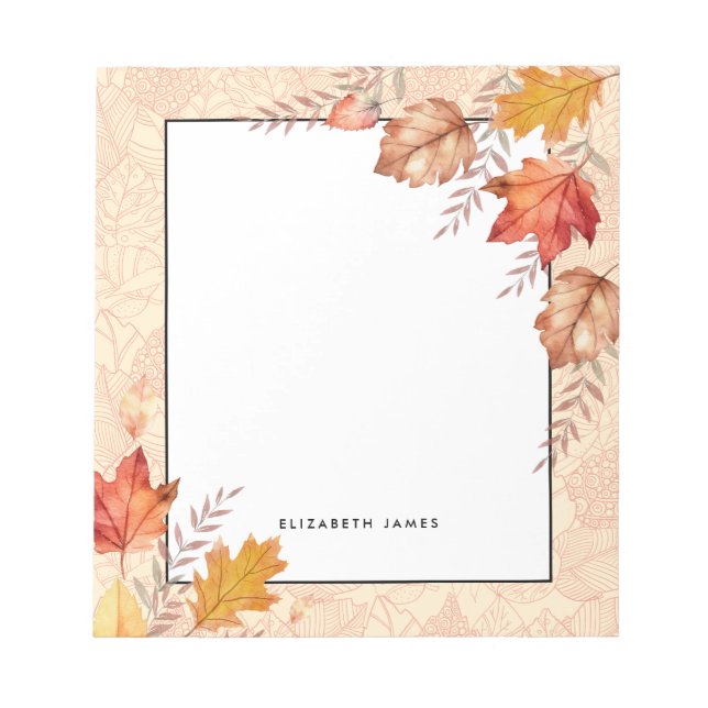 Rustikale Aquarellfarben Fallende Blätter Autumn C Notizblock (Vorderseite)