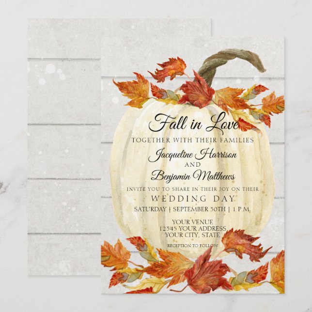 Rustikale Aquarellfarben-Herbstlaube Pumpkin Weißh Einladung (Vorne/Hinten)