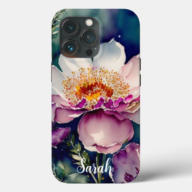 Rustikale Aquarellfarben, Lila und weiße Blume Case-Mate iPhone Hülle (Rückseite)