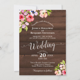 Rustikale Aquarellfarben-Stiefmütterchen auf Holzh Einladung