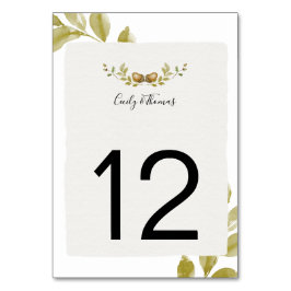 Rustikale Aquarellfarben und Blätter aus Eiche | Tischnummer