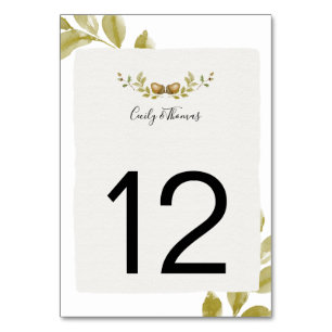 Rustikale Aquarellfarben und Blätter aus Eiche   Tischnummer