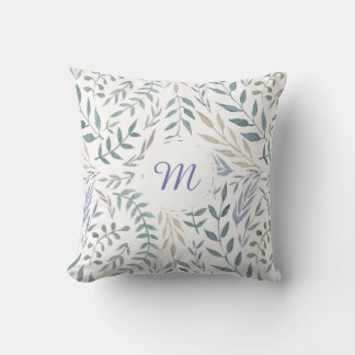 Rustikale Aquarellfarben und Foliage Monogramm Kissen