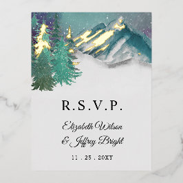 Rustikale Aquarellgebirge Pine Winter UAWG Folie Einladungspostkarte