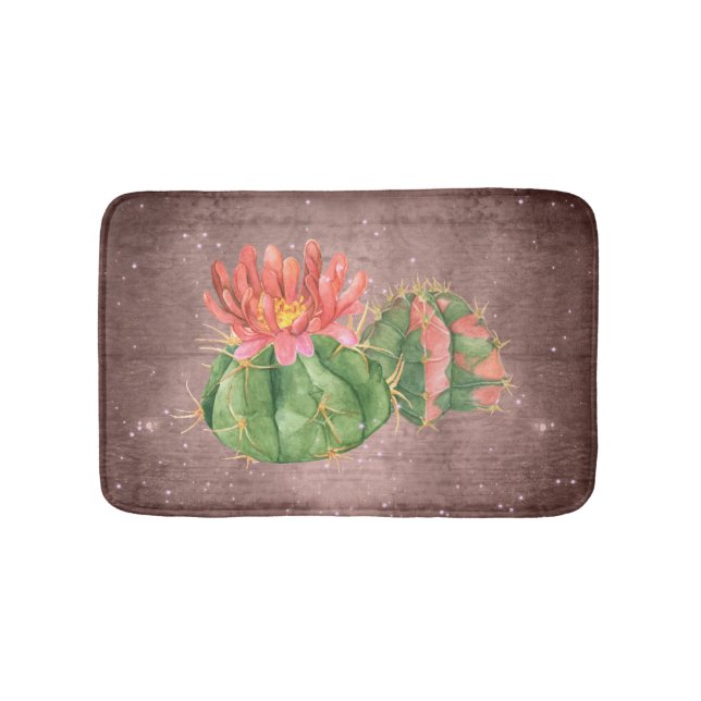 Rustikale Aquarellkaktus Orangefarbene Blume Badematte (Vorderseite)