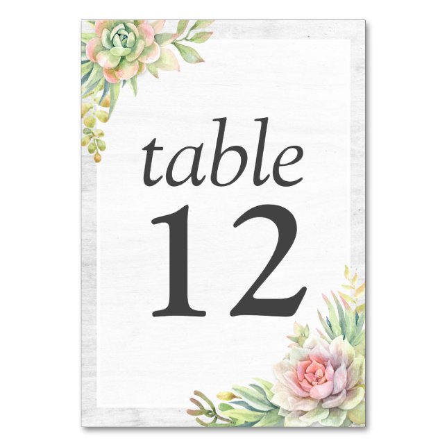 Rustikale Aquarellkaktus Tischnummer (Vorderseite)