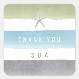 Rustikale Aquarellstreifen Wassersport Hochzeit Quadratischer Aufkleber