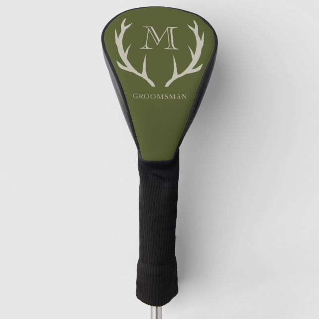 Rustikale Army Green Antler Custom Trauzeugen Gift Golf Headcover (Vorderseite)