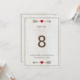 Rustikale Arrows Red Heart Wedding Tischnummer Car