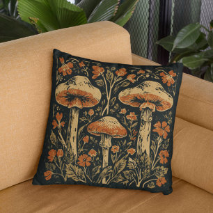 Rustikale Art Nouveau Pilz-Blumen-Botanik  Kissen