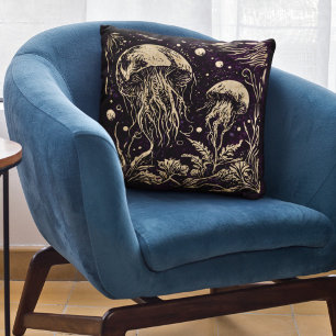 Rustikale Art Nouveau Violette Qualle Unterwasser Kissen