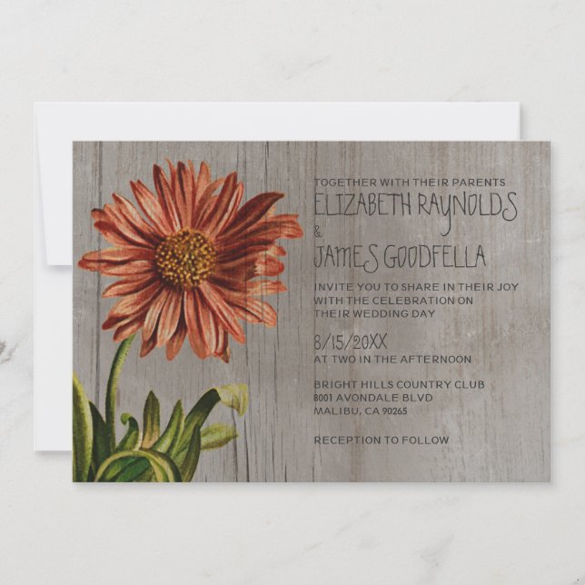 Rustikale Aster-Hochzeitseinladungen Einladung (Vorderseite)