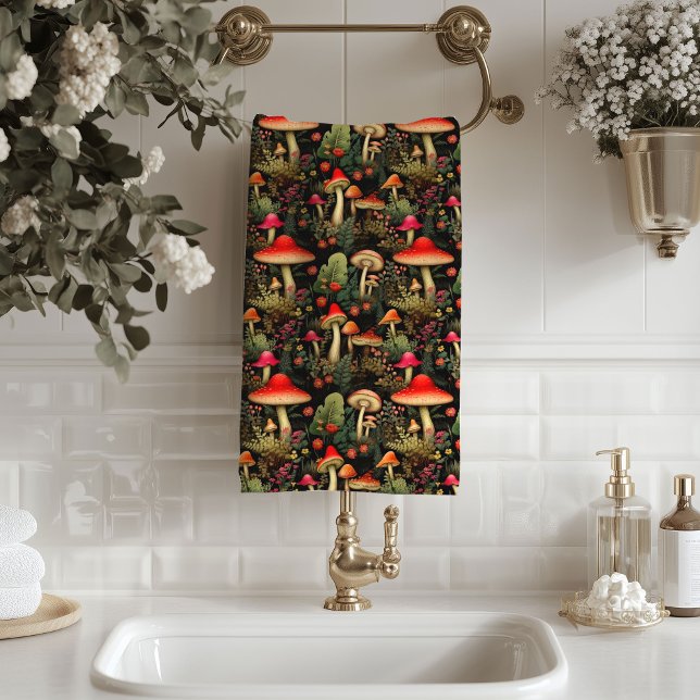 Rustikale Ästhetik Handtuch Pilze & Wilde Farne Badhandtuch Set (Rustic Aesthetic Towel Mushrooms & Wild Ferns)