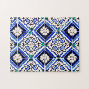 Rustikale Azulejo-Spanische Musterfliesen Navy Wei Puzzle