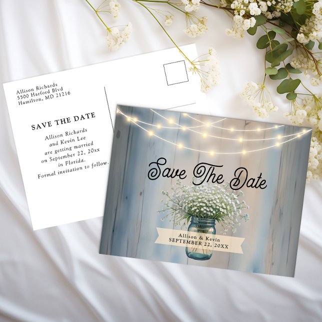 Rustikale Babybrille & String Lights Save the Date Postkarte (Simple Save The Date)