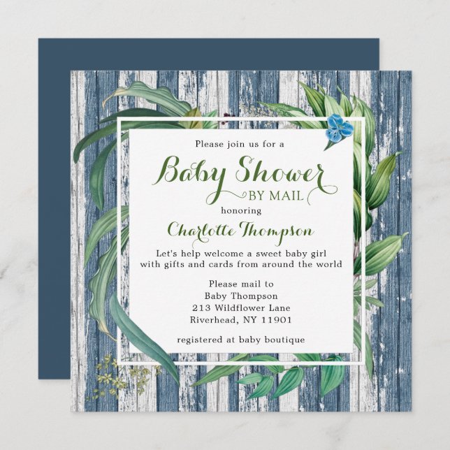 Rustikale Babydusche per Post Wasserfarben, grüne  Einladung (Vorne/Hinten)