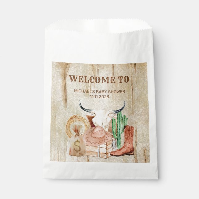 Rustikale Babyparty für kleinen Cowboy Geschenktütchen (Vorderseite)