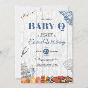 Rustikale Babyq-Baby-Shower-BBQ im blauen Gingham- Einladung