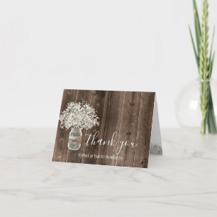 Rustikale Baby's Breath Blumen Glas Holz Danke
