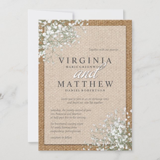 RUSTIKALE BABY'S BREATH HOCHZEITSEINLADUNG EINLADUNG (Vorderseite)