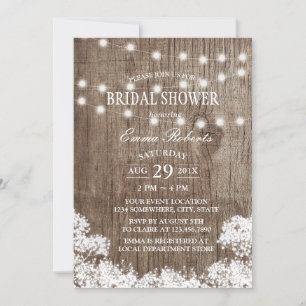 Rustikale Baby's Breath & Lichterketten Brautparty Einladung