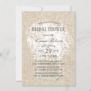 Rustikale Baby's Breath Mason-Glas Brautdusche Einladung