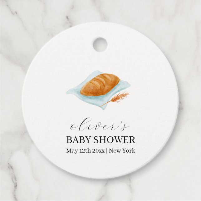 Rustikale Backbun in der Oven-Baby-Dusche Geschenkanhänger (Vorderseite)