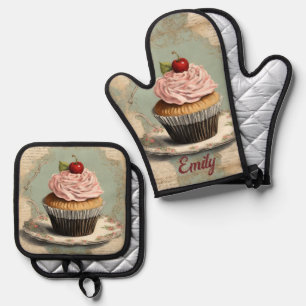 Rustikale Bäckerei Konditorei Koch Cupcake Baker B Ofenhandschuh & Topflappen-Set